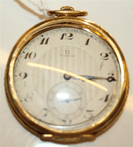 Omega 18ct gold-cased open face pocket watch with silvered dial